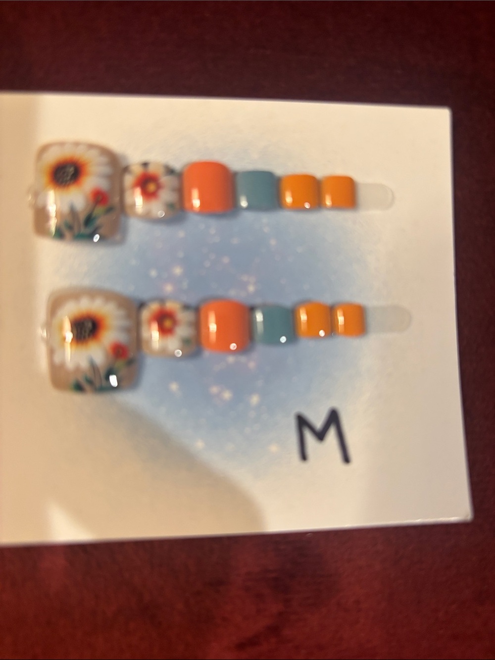 Kids Floral Toe Nail Set - Orange & Blue Accent